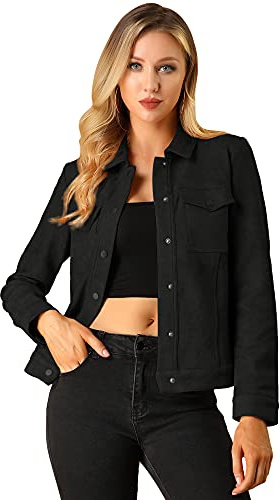 Allegra K Women's Faux Suede Jacket Turn-Down Collar Vintage Coat Jackets | Pockets, Faux Suede, Turn-Down Collar, Fall Winter Coat, Long Sleeve, Button Down, Western Jackets