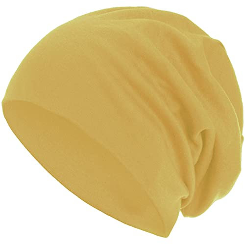 style3 Warme Herbst Frühjahr Slouch Beanie XXL aus atmungsaktivem, feinem und leichten Jersey Unisex Mütze Wintermütze, Farbe:Senf