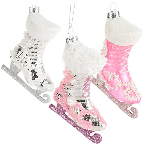 com-four® 3X Premium Christbaumschmuck - Deko-Schlittschuhe aus echtem Glas - besondere Baumkugeln für die Weihnachtsdeko- extravagante Weihnachtsbaumanhänger (3 Stück - Schlittschuhe)