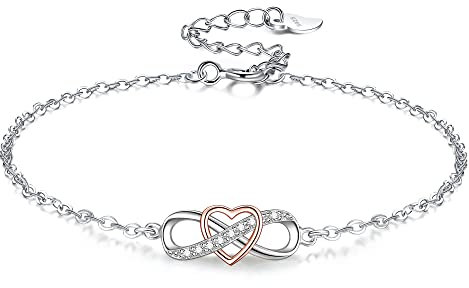VANSZA Armband Damen 925 Sterling Silber Armbänder Infinity Herz Symbol Armband Geschenk für Frauen mit Geschenkbox (Silber und Roségold)