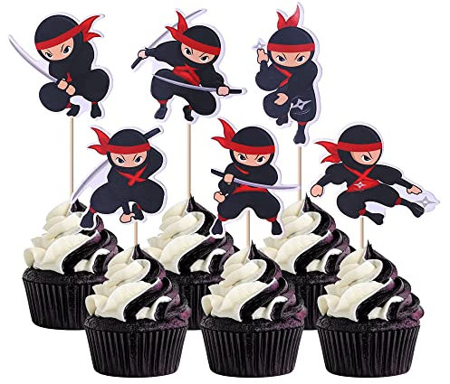 36 Pack Birthday Cupcake Toppers Ninja Assambled Karate Kung Fu Warriors Cupcake Picks Kids Boys Ninja Anime Themes Happy Birthday Baby Shower Cake Decorations Supplies
