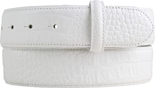 BELTINGER Gürtel mit Krokoprägung ohne Schnalle 4 cm | Leder-Gürtel für Damen Herren 40mm Kroko-Optik | Kroko-Muster | Weiß 95cm