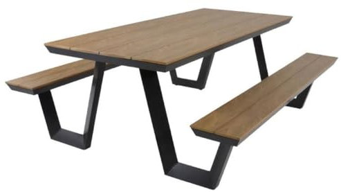 Casa Padrino Luxus Gartentisch mit integrierten Sitzbänken Braun/Anthrazit 200 x H. 75 cm - Picknick Möbel - Garten Möbel - Terrassen Möbel - Gastronomie Möbel - Outdoor Möbel - Luxus Möbel
