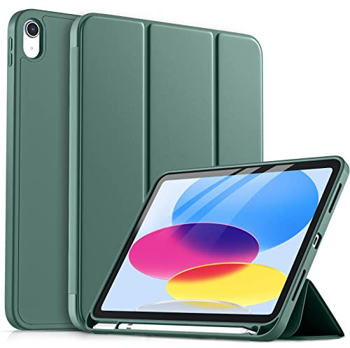 drivego Coque pour iPad 10ème Génération 2022 10,9 Pouces avec Porte-Stylet, à Trois Volets, Réveil/Sommeil Auto, Protecteur Housse Souple en TPU pour iPad 10, Minuit Vert
