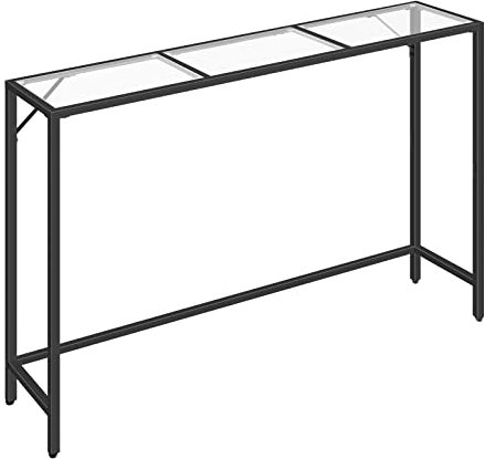 MAHANCRIS Mesa de Entrada, Mesa de Sofá con Cristal Templado, Aparador de Entrada o Pasillo de Estilo, Mesa Estrecha de Sofá con Estructura Metálica Negra, Fácil Montaje, para Salón, Negro ACTH101B01