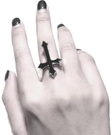 Wendalern Kreuz Offener Ring Für Frauen Gothic Schwarzes Kreuz Stapelbar Ring Einstellbare Aussage Band Ring Religiösen Glauben Schmuck Für Mädchen