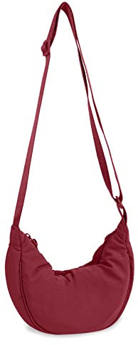 Kleine Nylon-Halbmond-Umhängetasche für Damen und Herren, trendig, Reisetasche, Weinrot, Small, Fashion Trip Sling Bag
