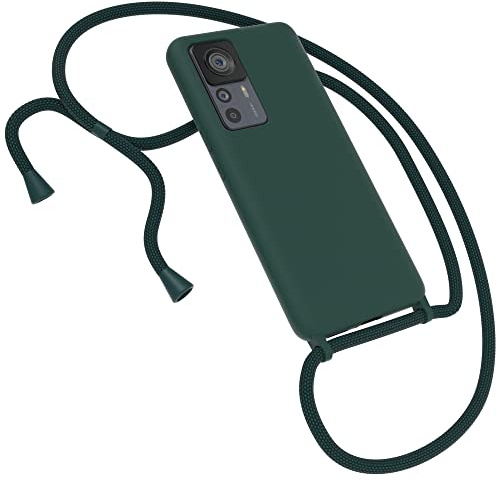 EAZY CASE Premium Silikon Handykette kompatibel mit Xiaomi 12T / 12T Pro Handyhülle mit Umhängeband, Handykordel mit Schutzhülle, Silikonhülle, Hülle mit Band, Kette für Smartphone, Nacht Grün