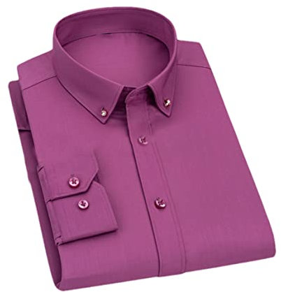 REHJJDFD Camicie da uomo Camicia da uomo classica elasticizzata a maniche lunghe con diamanti e colletto abbottonato, Fucsia, M