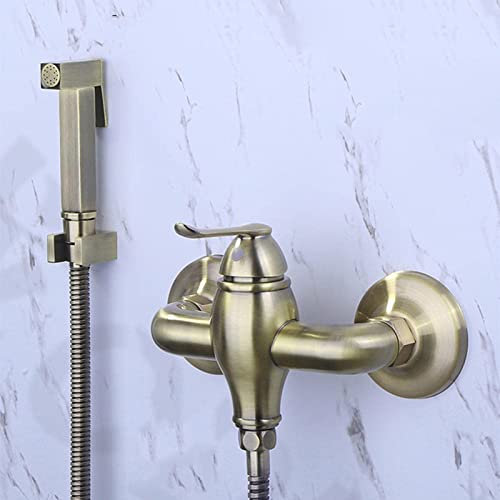 Wandmontiertes WC-Duschsprühmischer-Set Bronze Bidet-Befestigungs-Wasserhahn-Sprühset für Toilette heiß und kalt für Haustierbad/Körperpflege/Badezimmer/Schrank,A