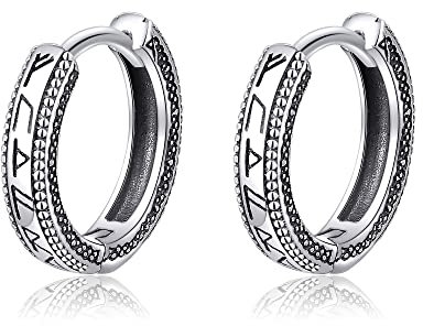 CUPENDA Wikinger-Ohrringe aus Sterlingsilber nordische Runen Huggie-Creolen für Männer Wikinger-Frauen