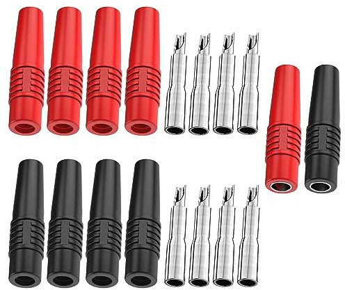 Cleqee 4mm Buchsenstecker 10 Stück Isoliertes DIT Lötzinn für 4mm Bananenstecker Anschluss 24A Rot/Schwarz
