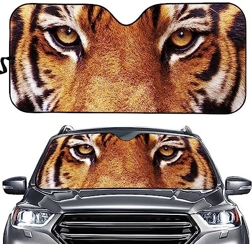 Hixingo Parasol Coche Delantero Plegable, Universal Protector Solar para Parabrisas Delantero con Estampado de Ojos Animales, Interior Automotriz Parasol para Automóvil (Ojos-Tigre)