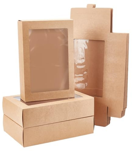 NBEADS 12 Stück BurlyWood Fenster Geschenk-Box, Falten Fenster Papier-Boxen Wiederverwendbar Kraft Boxen für Ausstellung Geschenk Party Schmuck Verpackung, 21x14x5cm