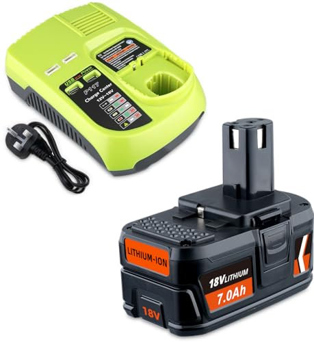SZYDZS 7.0Ah P108 RB18L50 Li-ion Battery Replacement & P117 3A Charger for Ryobi 18V Battery & Tools