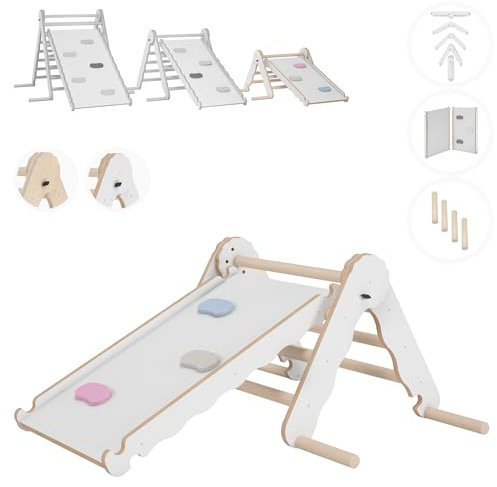 MAMOI® Triangle descalade avec Toboggan Interieur pour Enfant, Mur Escalade intérieur en Bois pour Bebe à partir de 1/2/3 an, Motricité Libre Montessori