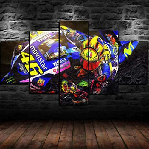 5 Panel Leinwand Wandkunst Home Wohnzimmer Dekor Poster HD Print Valentino Rossi Motogp Motorrad Meisterschaft,XL