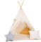 Kinder Teepee Tipi Set für Kinder Spielzeug drinnen draußen Spielzelt Zelt 8 Elemente dabei Tipi-Set Indianer Indianertipi mit Fenster usw. (mit kleinem Zubehör Beiger Wolf)