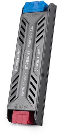 BRIMETI Trafo 220 V 12 V LED Trafo 200 W DC Konverter LED Driver Ultra Slim 16,6 A Adapter Netzteil 220 V AC auf 12 V Stromversorgung Niederspannung LED Trafo konstante Spannung