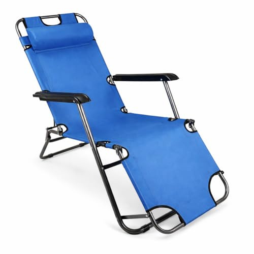 VCM Sonnenliege 60x153x27 cm Stahl Textilene klappbar Garten | Entspannung im Garten - Terrasse oder Pool - für Erwachsene - wetterfest, pflegeleicht, robust, langlebig