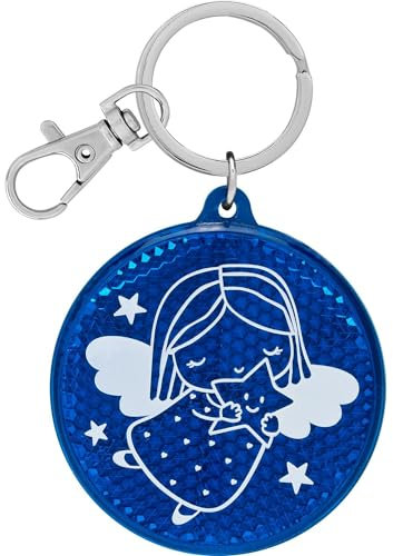 GRUSS & CO Reflektor Motiv Engel | Runder Anhänger mit Schlüsselring und Karabinerverschluss, Schlüsselanhänger auf Headercard, Reflektoranhänger | Kindergeburtstag, Geschenk, Schulstart | 70156