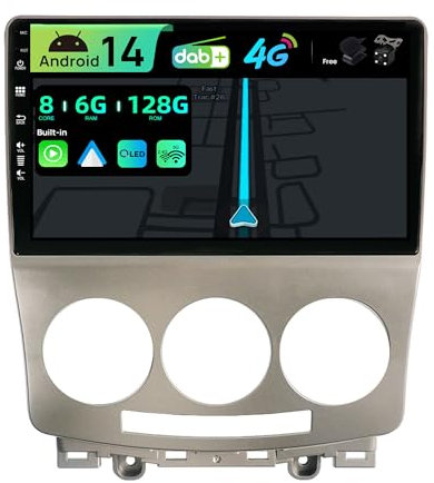 BXLIYER - [Eingebaut 4G DAB] - 6G+128G - Android 14 Autoradio für Mazda 5 (2005-2010) - Kabellos Carplay/Android Auto - Kamera + MIC - IPS 9 Zoll 2 Din - Lenkradsteuerung Fast-Boot 360-CAM HDMI DSP