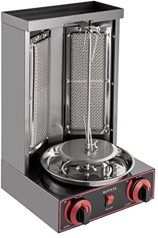 Dönergrill, 3000W Gas-Vertikal Drehspieß Grill, Gyros Grill mit 2 Brennern, Dönergrill für Zuhause, Restaurant, 360°Drehbare Infrarotheizung, 30 * 30 * 48 cm