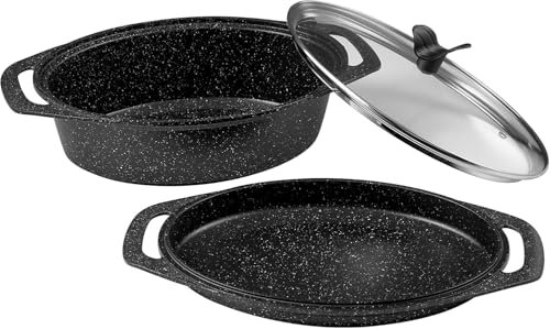 Pradel Excellence - PCUI001014 - Faitout Fonte d'Aluminium Premium Ø36cm, Couvercle Verre - Revêtement Anti-Adhésif Façon Pierre - Poignée Amovible - Tout Feu, Noir et Blanc