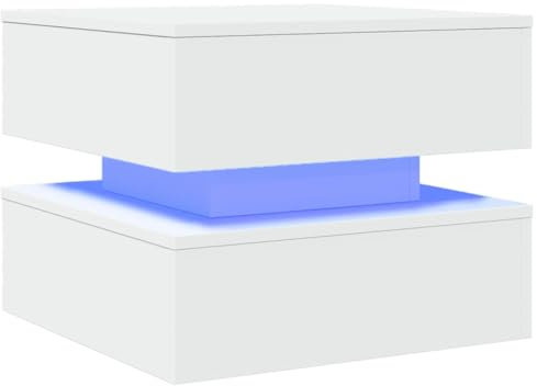 vidaXL Table Basse avec Lumières LED, Bout de Canapé, Table d'Appoint, Meuble de Salon Salle de Séjour Maison Intérieur, Moderne, Blanc