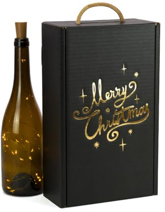 ONLY BOXES Cajas para 2 Botellas de Vino Cava Regalo cartón - Pack 4 Unidades Elegante Estuche para 2 Botellas con Asa, Cartón Reciclado, Impresión Metalizada en Color Dorado