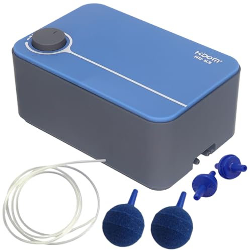 Hidom Ultra Quiet Adjustable Aquarium Air Pump 8.0L/min Double Outlet Air Pump For Tropical or Marine Fish Tanks Upto 600L With Check Valves, Air Stones and Airline Tubing