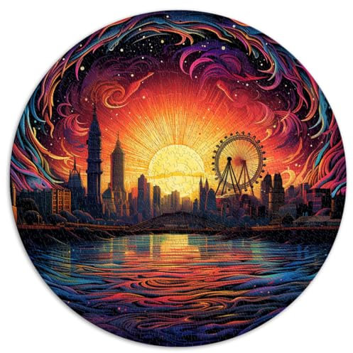 1000 Piece Jigsaw Puzzle London Eye and Thames UK Round Puzzles for Adults and Children Ages 12 and Up Cardboard Puzzle Birthday Gift Gifts for Adults Size: 67.5 x 67.5 cm