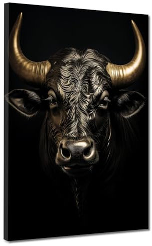 Stier Black Style Leinwandbild Wandbild Kunstdruck XL Wanddeko Größe 90x120x2cm