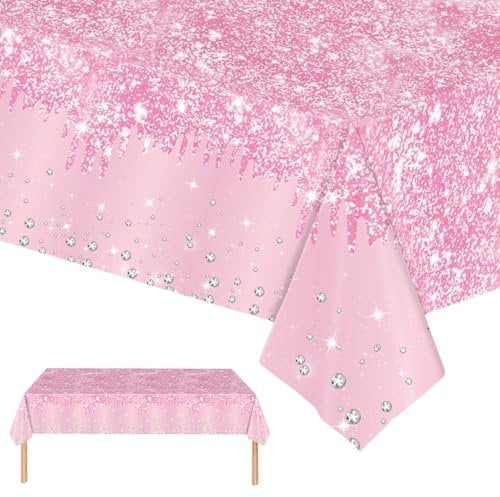 Lot de 2 nappes rectangulaires rose pastel, 137 x 274 cm, paillettes brillantes, pour fête prénatale, mariage, fête d'anniversaire
