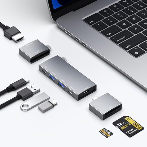 USB Hub for MacBook, USB-C Hub 7-in-2, for Thunderbolt 4 Port, 4K 60Hz HDMI, 2 USB C, 2 USB A Data Ports microSD SD Card Reader for MacBook Pro 13 Inch, MacBook Air M1 M2 M3