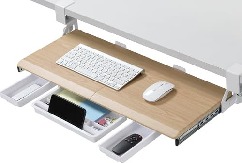 ETHU Under Desk Keyboard Tray with C-Clamp 68x30cm, Retractable Keyboard Shelf for Home & Office, Oak