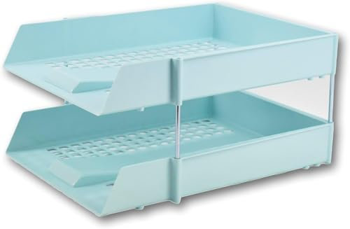 Nobel Plastic Filing Storage Letter Trays with Metal Risers, Document Paper Filing In & Out, 3 Trays + 8 Risers, Stackable (Pastel Green)