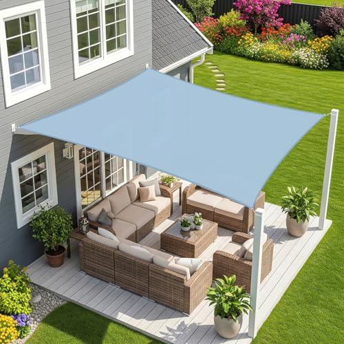 Sunnylaxx 3x5m Toldo Vela de Sombra Impermeable Rectangular Gris Azul | Fácil de Instalar, Incluye Cuerdas Gratis, PES Material, Costura Doble,Cinta Reforzada
