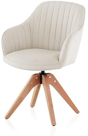 TUKAILAI Drehstuhl Esszimmer Leinen, Esszimmerstühle Drehbar mit Armlehnen Rückenlehne Massivholzbeine,Küchenstuhl Polsterstuhl Armlehnenstuhl Stuhl Sessel für Wohnzimmer Küche Schlafzimmer, Creme