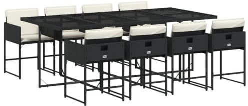 vidaXL 9-TLG. Garten-Essgruppe mit Kissen Schwarz Poly Rattan