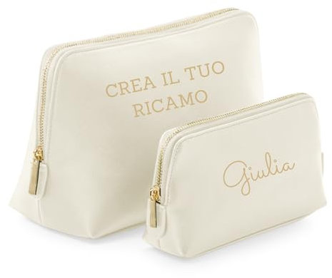 MAYRA Pochette, Beauty Case Personalizzabile in Eco Pelle | Trousse Trucchi, Borsello da Viaggio | Personalizzato con Ricamo Iniziali, Nome | Per Ragazza, Donna, Uomo | Made in Italy (Avorio, Large)
