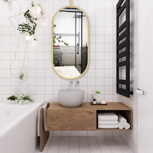 MNBVH Ovaler Spiegel Zum Aufhängen An Der Decke, Make-up-kosmetikspiegel Mit Metallrahmen, Badezimmer-wandspiegel Zum Rasieren Und Make-up, Moderner Dekorativer Einfacher Spiegel(Size:50cmx70cm)