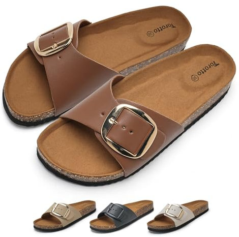 Torotto Pantoletten Damen Sandalen Latschen Schlappen Hausschuhe Bequeme Verstellbare Schnalle(braun,40 EU)