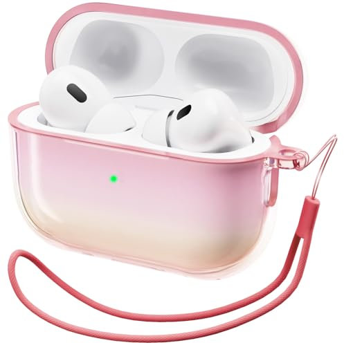ORNARTO für AirPods Pro 2 Hülle 2022 mit glitzerndem Rosa, halb-transparente AirPods Pro 2 Case mit Lanyard, Schutzhülle AirPods Hülle - Leuchtend Rosa