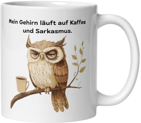 Eulen Tasse Lustig mit Spruch | Ich bin wach | Witzige Kaffeetasse Geschenk Arbeit Büro | Becher Morgenmuffel Langschläfer Schlafmütze Nachtmenschen