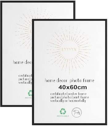 LYYYYX Bilderrahmen 40x60cm Schwarz Aluminium Fotorahmen mit Acrylglas zum Senkrechten Oder Waagerechten Aufhängen Poster Art Bilderrahmen for Fotos, Poster, Puzzles,2er Stuck