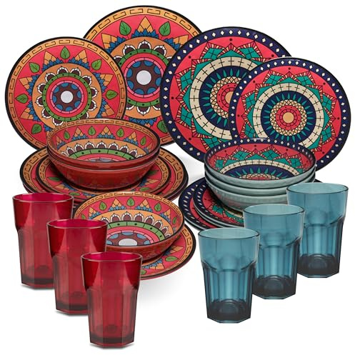 Melamin Geschirr Set Toskana Deep 6 Personen 24 Teile 400ml Zubehör Camping