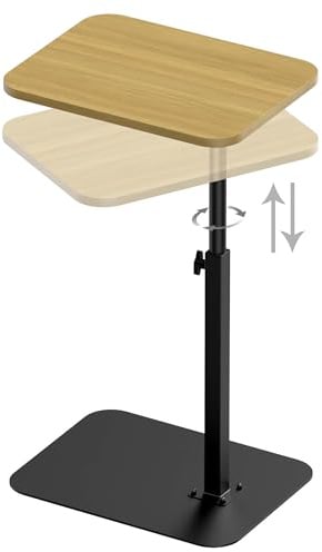 Beistelltisch Sofatablett für Couch, Schwermetallsockel, schwenkbar/höhenverstellbar, Schlafsofa, Badezimmer, Arbeitszimmer, TV-Tablett, C-förmiger Beistelltisch, Natur