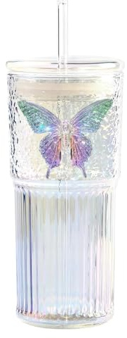 TELAIN 1 Stück Schmetterlings-Design Saftgläser, Ästhetische Coquette Schmetterlings-Gläser, 16 Unzen Doppelte Old-Fashioned Cocktailgläser, Handgeblasene Gläser(Schmetterlinge)