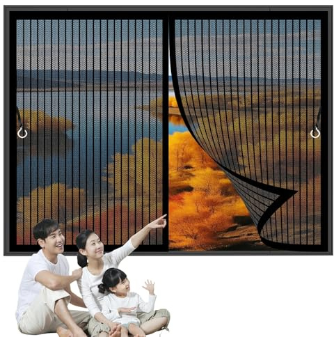 Zanzariera Magnetica per Finestre 73 x 146 cm Si Chiude da Sola, Rete Fine, Chiusura Automatica Zanzariera per Finestra Tetto Personalizzabile per Finestra di Multi Tipi, Nero